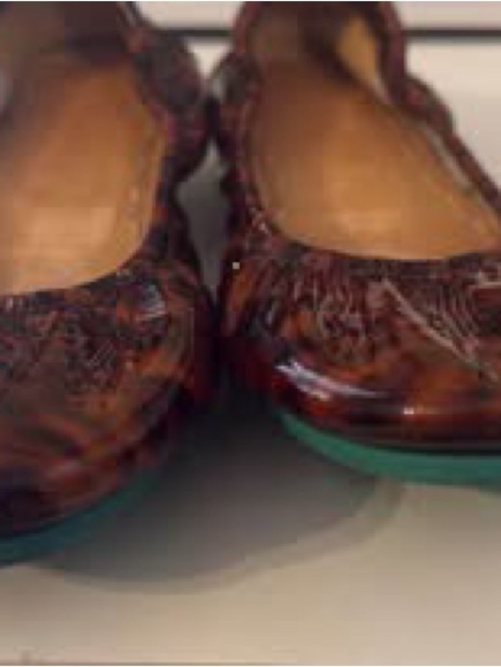 Women's Tortoiseshell Ballet Flats (Tieks) with Teal Sole. Sz 5